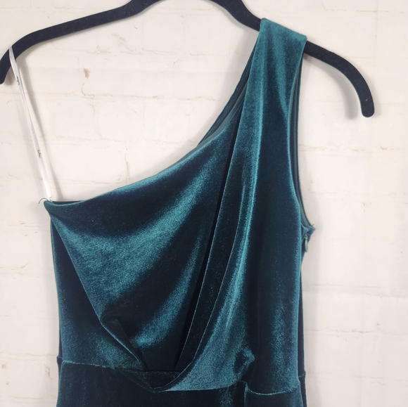 Lulus Velvet Bodycon One Shoulder Dress Cocktail Holiday Wedding Forest Green XS - Picture 8 of 14